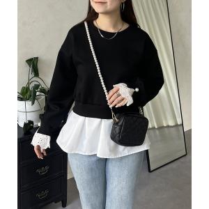 tシャツ パール付きレース袖ドッキングペプラムス...の商品画像