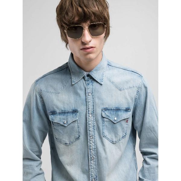 シャツ R刺繍入りウエスタンデニムシャツ メンズ