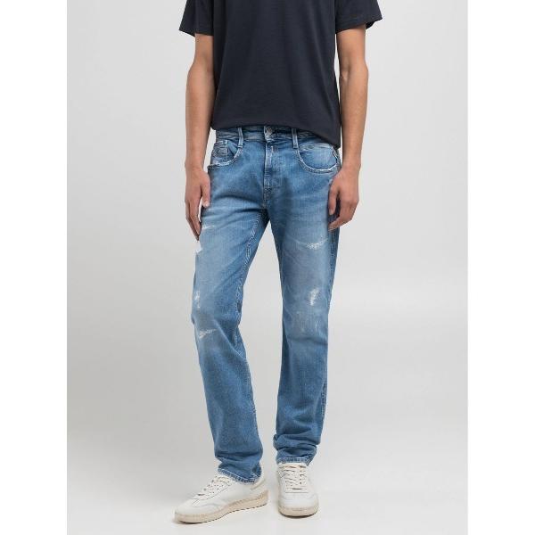 ジーンズ スリムフィットANBASSオーガニックコットンダメージデニム メンズ
