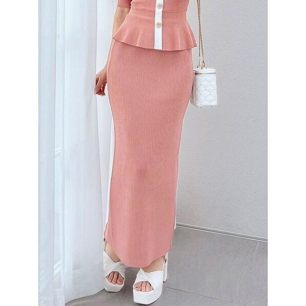 スカート リブニットペンシルスカート「セットアップ着用可能」