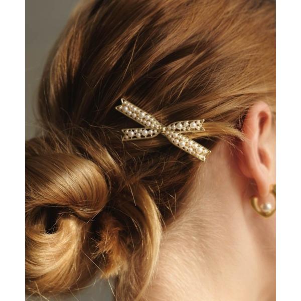 ヘアクリップ パールリボンヘアクリップ