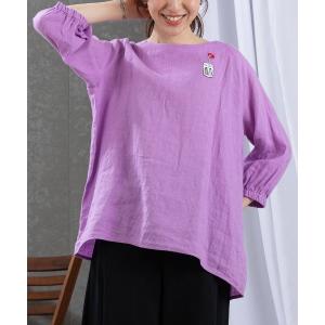 ブラウス シャツ 刺繍ワッペン麻100％チュニック レディース