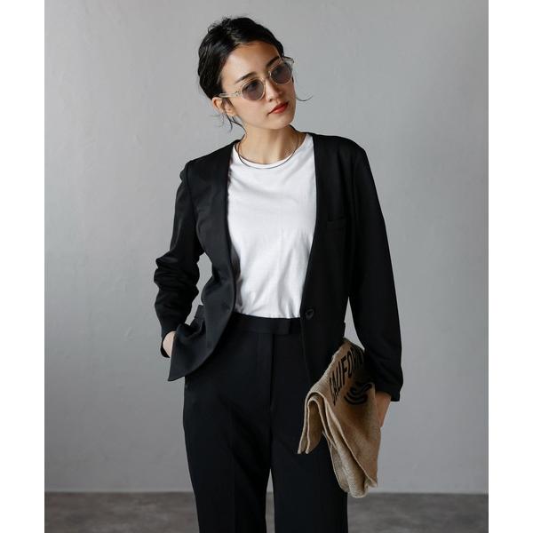 スーツ 多サイズ対応 2WAYストレッチ軽量ノーカラージャケット　セットアップ可 レディース