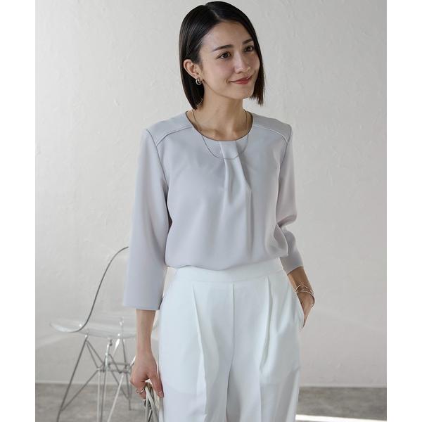 ブラウス シャツ イージーケア フロントタック七分袖ブラウス レディース