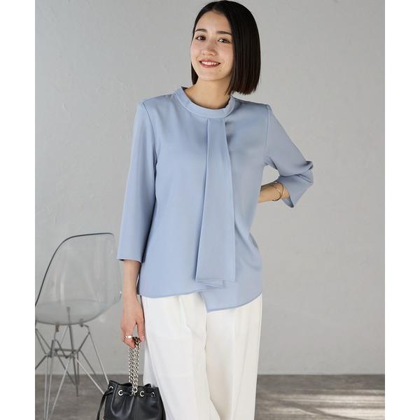 ブラウス シャツ イージーケア フロントレイヤード七分袖ブラウス レディース