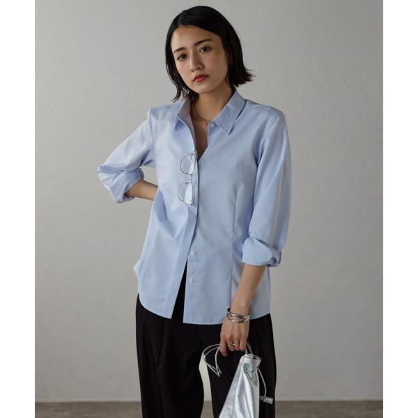 フォーマル ブラウス シャツ シャドーストライプ 長袖レギュラーカラーシャツ レディース