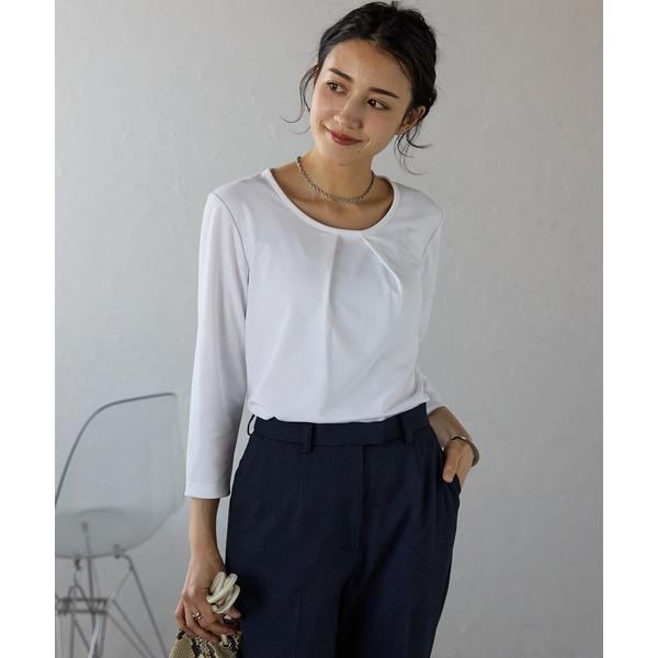 tシャツ 多サイズ展開 タック切替七分袖カットソー レディース