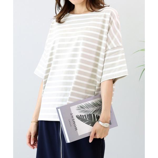 tシャツ 5分袖バスクボーダープルオーバー レディース