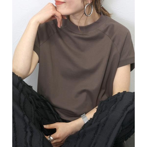 tシャツ 綿リブ襟モックネックフレンチプルオーバー レディース