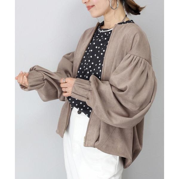 ブルゾン アウター スエードポンチノーカラー袖タックブルゾン レディース