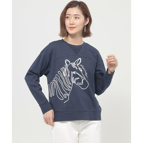 tシャツ 「ウォッシャブル」ゼブラコードエンブロイダリースウェット レディース