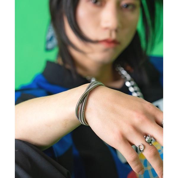 ブレスレット an meets zakka ３連セットゴムライクメタルブレスレット レディース メン...