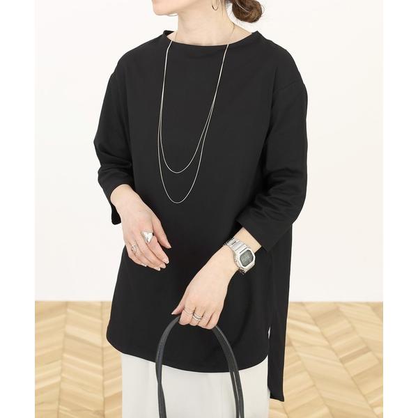 tシャツ 選べる袖丈　ボートネック綿裾スリットチュニックカットソー レディース