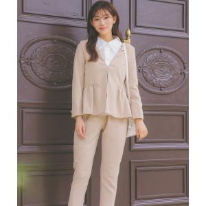 セットアップ スーツセット レディース Vカラー ペプラムジャケット テーパードパンツ セットアップ パンツスタイル セレモニースーツ 大きいサイズ