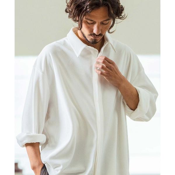 シャツ ms5977- Deformed Waffle Jacquard Fly Front Des...