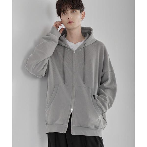 パーカー ヴィンテージ加工スウェット /カットコーデュロイ PUピスデザインダブルジップパーカー メ...