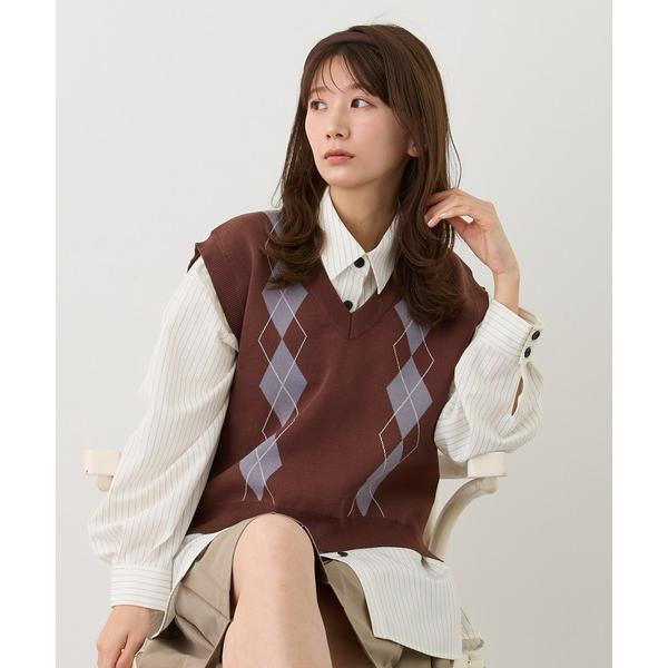 ベスト ジレ アーガイルパターンベスト レディース