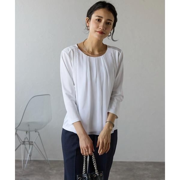 tシャツ 多サイズ展開 シフォン切替七分袖カットソー レディース