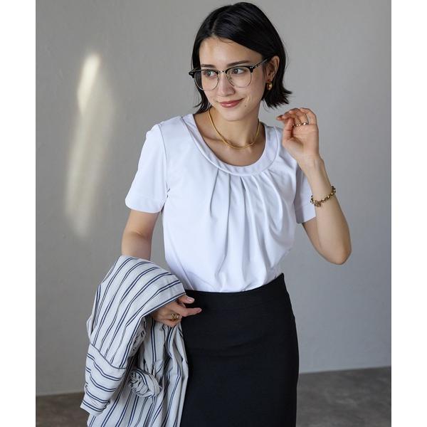 tシャツ タック切替え半袖カットソー レディース