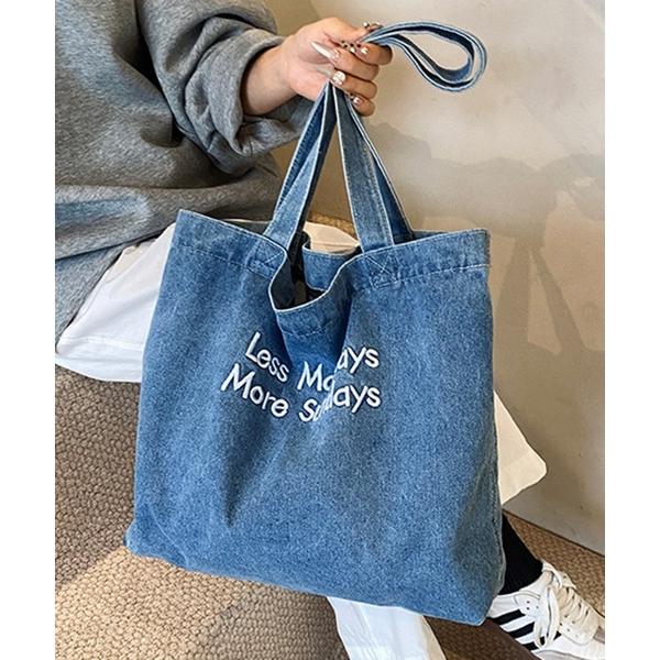 トートバッグ ロゴプリントデニムトートバッグ レディース