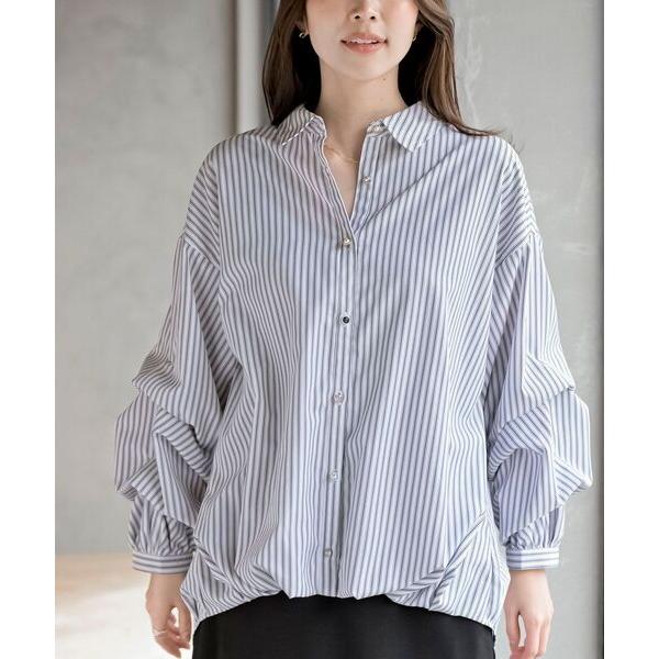 ブラウス シャツ 変形スリーブ裾タック多釦ブラウス レディース