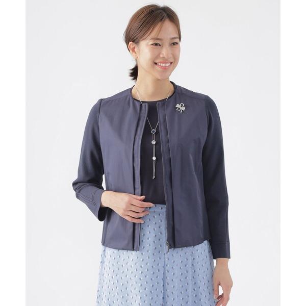 ジャケット ノーカラージャケット 「ウォッシャブル」「セットアップ対応」ストレッチタフタコンビネーシ...