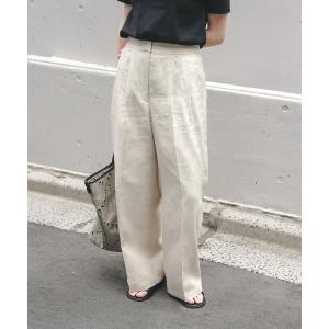 ワイドパンツ スラックス パンツ 「手洗い可」リネン タブ付き ワイドパンツ レディース