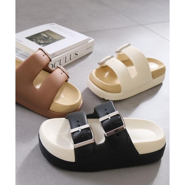 サンダル 「厚底・軽量」ダブルベルトサンダル/コンフォートサンダル シャワーサンダル レディース