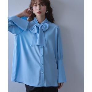 ブラウス シャツ リボンタイロングカフスブラウス レディース