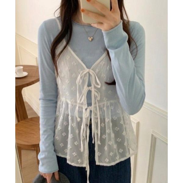 キャミソール 「前後2WAY」春夏定番チュールティアード レイヤード前結びリボンキャミソール