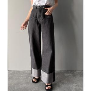 ワイドパンツ ジーンズ デニム デニムパンツ 「JaVa ジャバコラボ」新感覚な大人デニム。ロールアップフロントポケットワイドデニムパンツ レディース