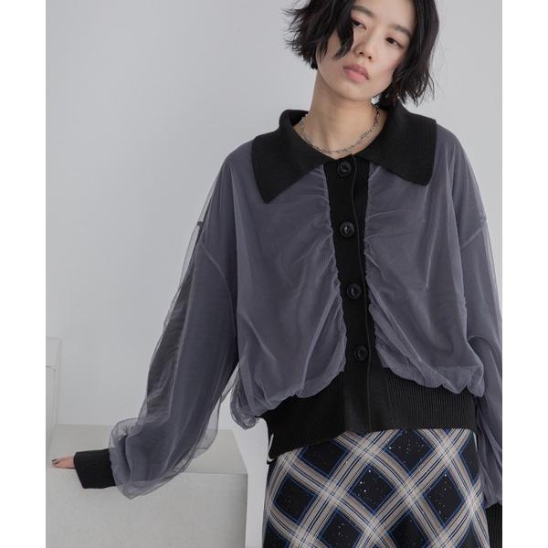 カーディガン シアードッキングミックスカラーポロカーディガン レディース