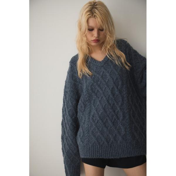 ニット セーター Vネックケーブルニットトップス/ アルパカ混/ケーブルセーター/　Vネックニット ...