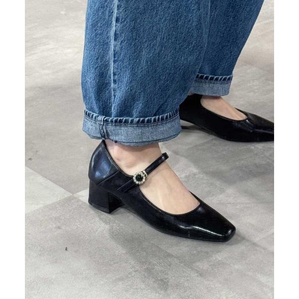 パンプス ビジュー付きスクエアメリージェーンパンプス