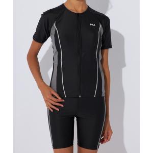 水着 配色フルジップセパレートフィットネス水着 (半袖タイプ) レディース