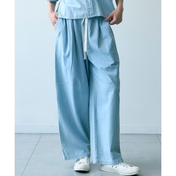 ジーンズ デニム デニムパンツ シャンブレータックワイドパンツ レディース
