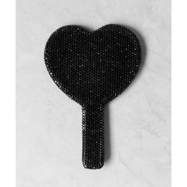 コンパクトミラー ラインストーンブラックハートハンドミラー ／ rhinestone black h...