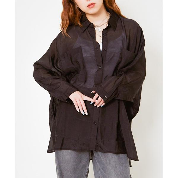 ブラウス シャツ 「シアー×ドルマン袖」レディース オーバーサイズシャツ ロング丈 透け感トップス ...