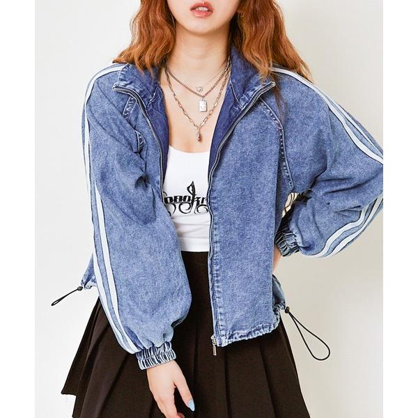 ブルゾン アウター 「ライン入り×ショート丈」レディース デニム ブルゾン ドローコード ストリート...