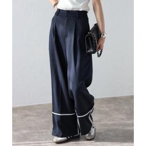 ワイドパンツ パンツ 配色パイピングラインタックワイドパンツ レディース