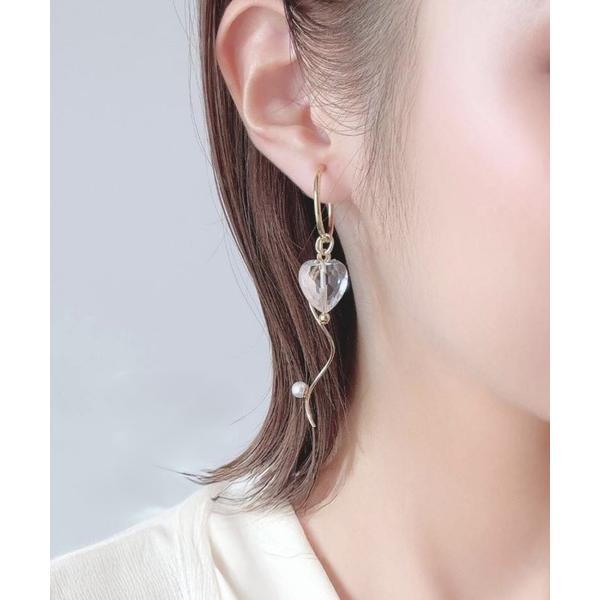 イヤリング 「As」「金属アレルギー対応」NO.165 ドイツ製クリアハート　ゆらゆら　フープイヤリ...
