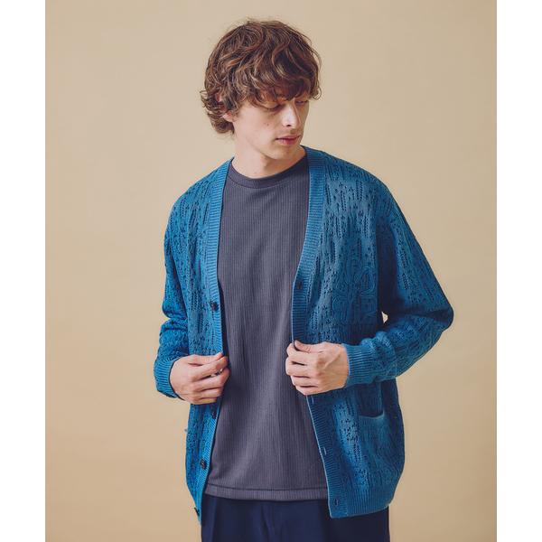 カーディガン 「スカシ柄」インディゴヤーン接結カーディガン メンズ レディース