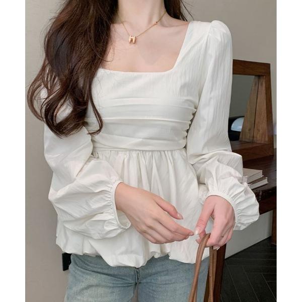 ブラウス シャツ ボリューム スリーブ スクエアネック ペプラム ブラウス レディース