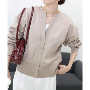 トレーナー スウェット 綿スウェットキーネックスナップカーディガン レディース