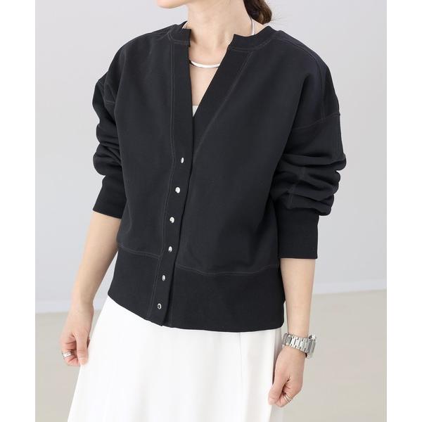 トレーナー スウェット 綿スウェットキーネックスナップカーディガン レディース