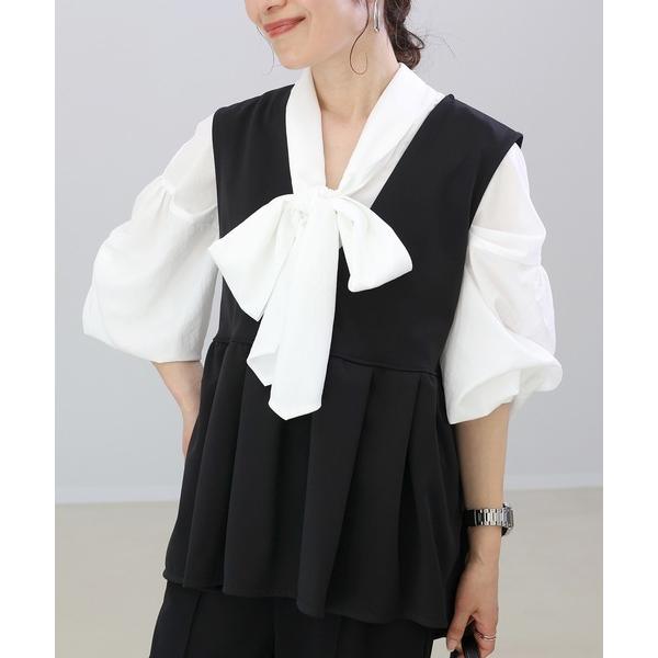 ブラウス シャツ ボウタイ付エステルローン後ろボタンブラウス レディース