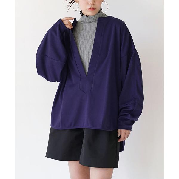 tシャツ キーネック ボリュームスリーブ ルーズプルオーバー レディース