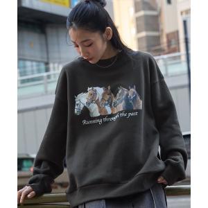トレーナー スウェット ヴィンテージライクホース＆カウボーイデザインオーバーサイズスウェット レディース メンズ
