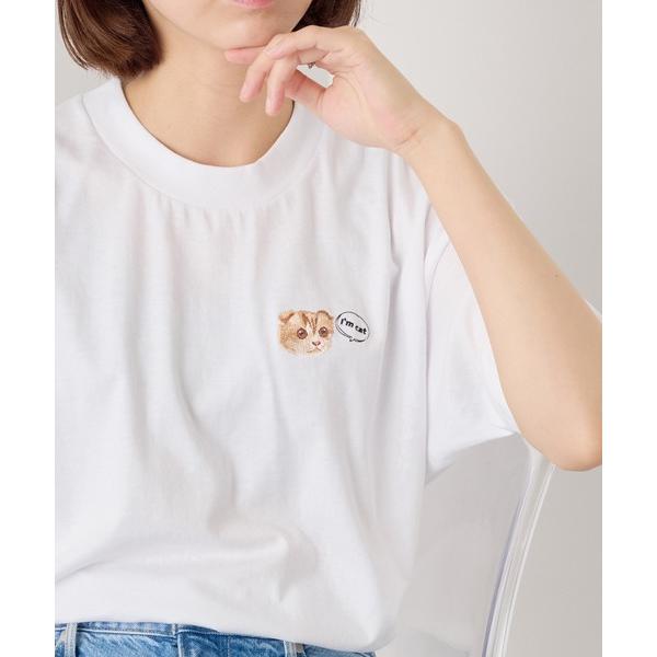 tシャツ 半袖 「I'm cat」ワンポイント猫刺繍Tシャツ ネコTシャツ レディース
