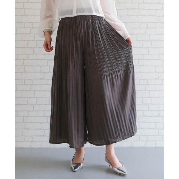 ワイドパンツ パンツ サテン生地プリーツパンツ レディース